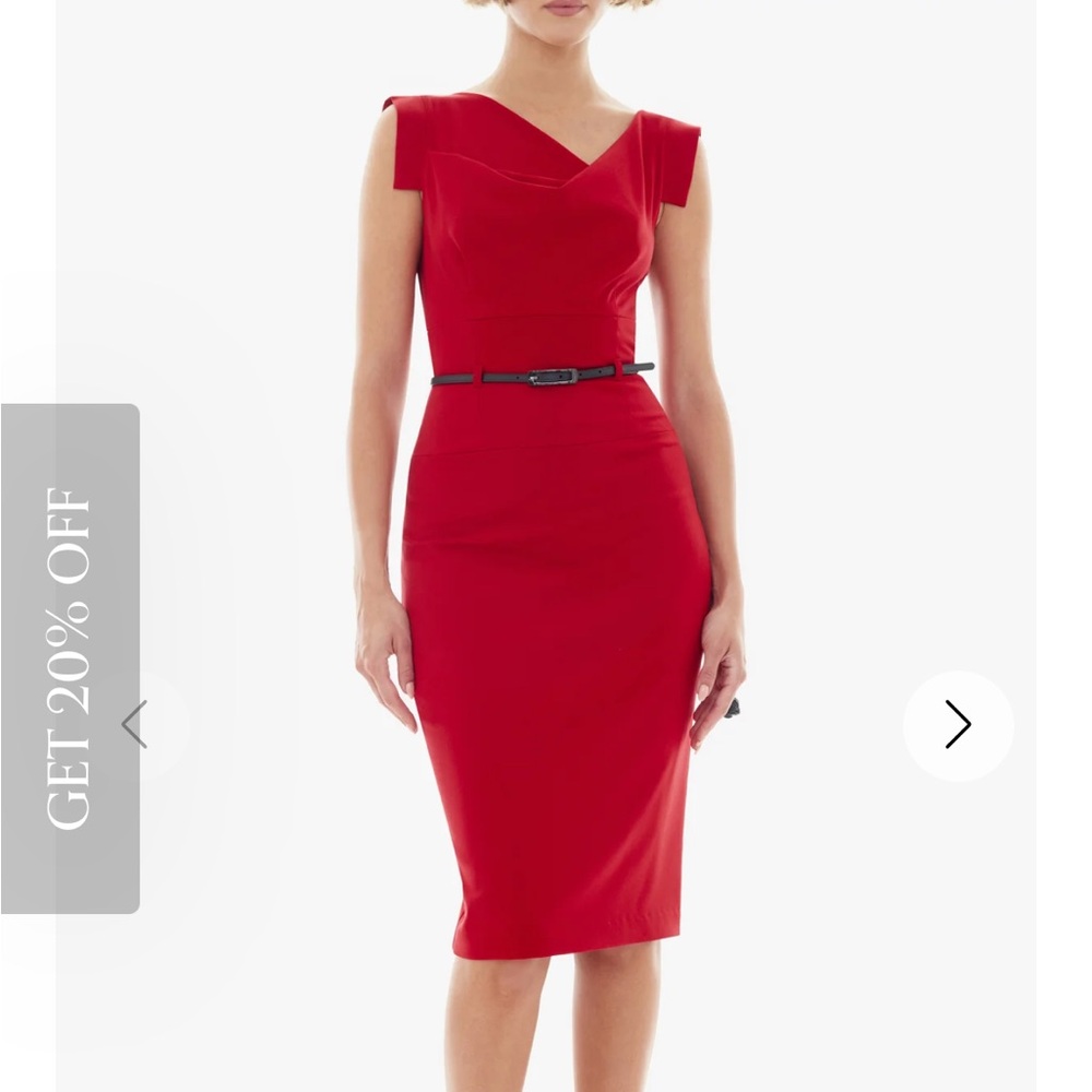 Black Halo Red Draped Midi Dress